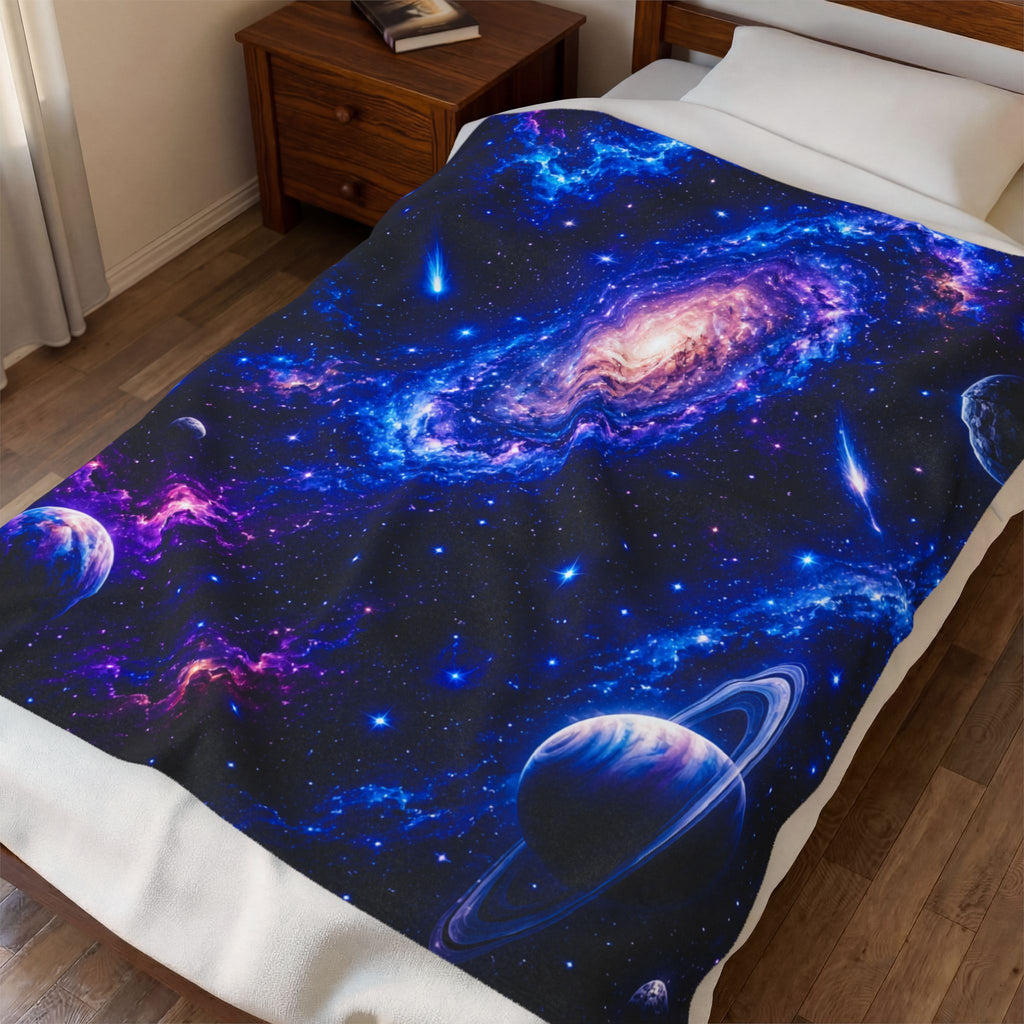 Galaxy Velveteen Plush Blanket – Cosmic Space Nebula Throw