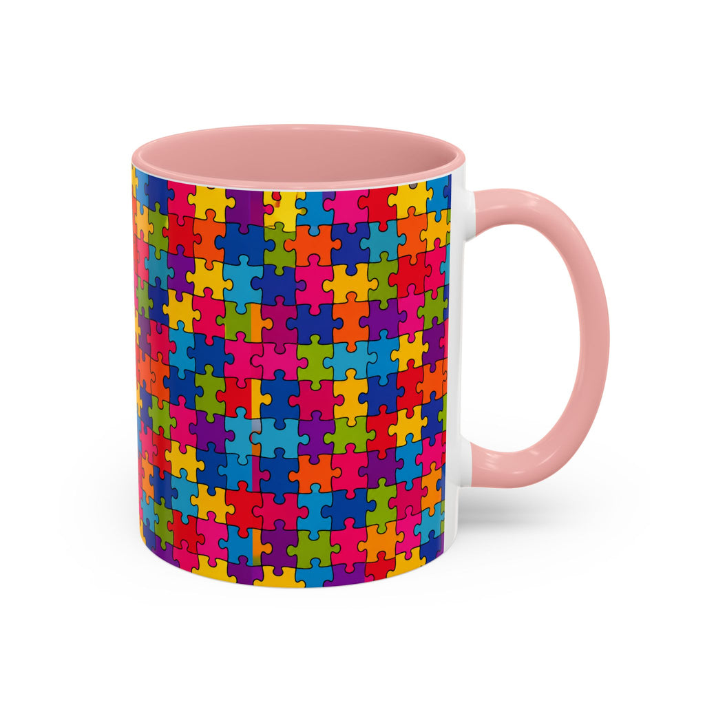 Autism Puzzle Pattern Accent Coffee Mug - Colorful Jigsaw Design (11/15oz) Printify