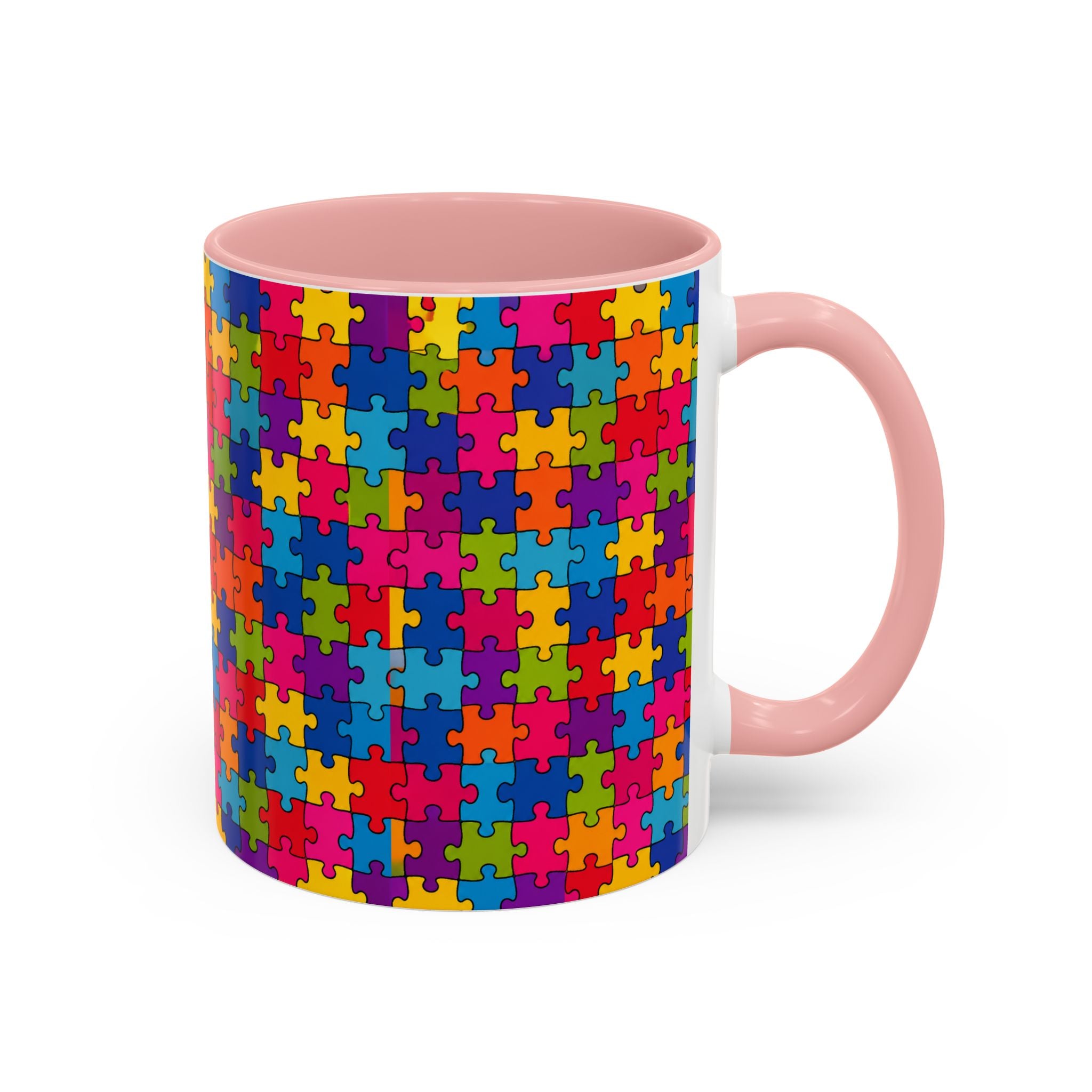 Autism Puzzle Pattern Accent Coffee Mug - Colorful Jigsaw Design (11/15oz) Printify