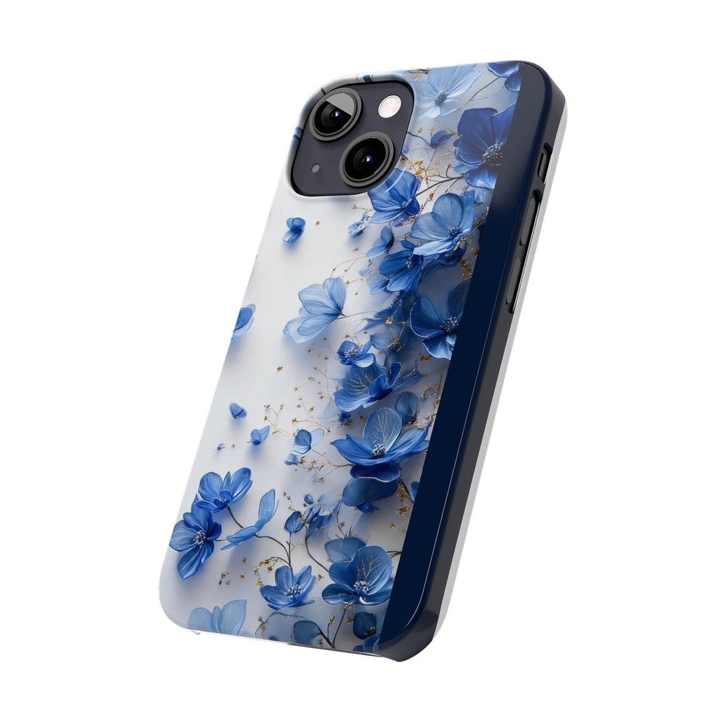 Slim Phone Case — Blue Floral Petals Protective Cover