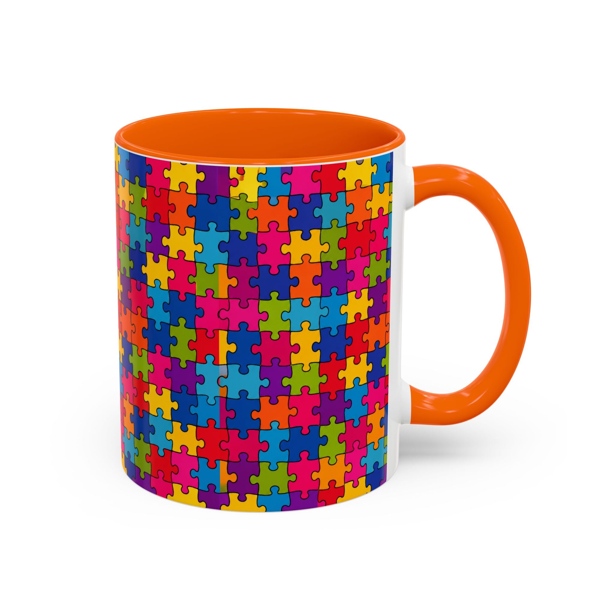 Autism Puzzle Pattern Accent Coffee Mug - Colorful Jigsaw Design (11/15oz) Printify