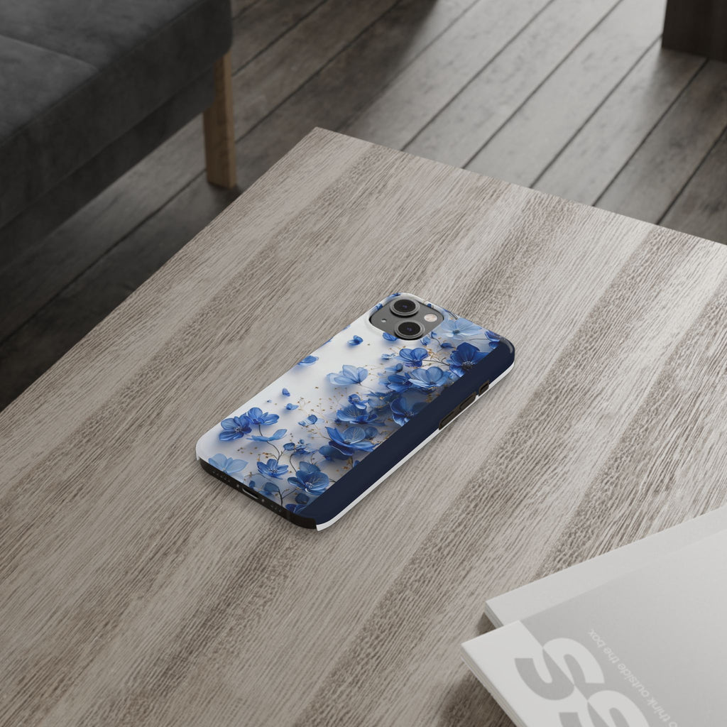 Slim Phone Case — Blue Floral Petals Protective Cover