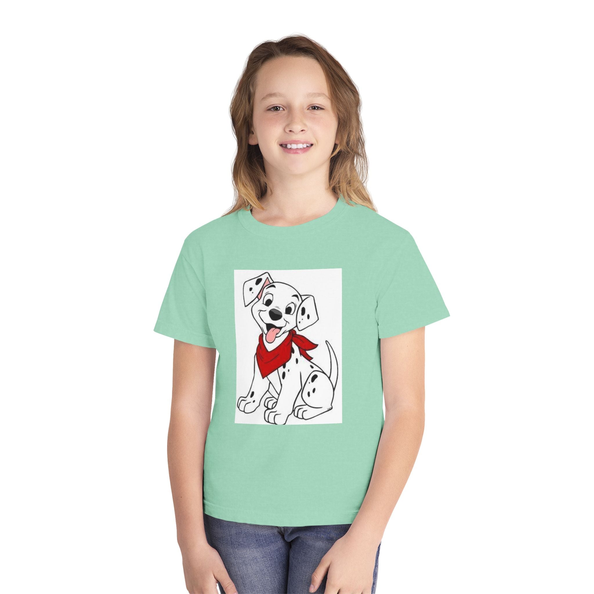 Youth Tee – Cute Dalmatian Puppy Graphic Shirt (red bandana)