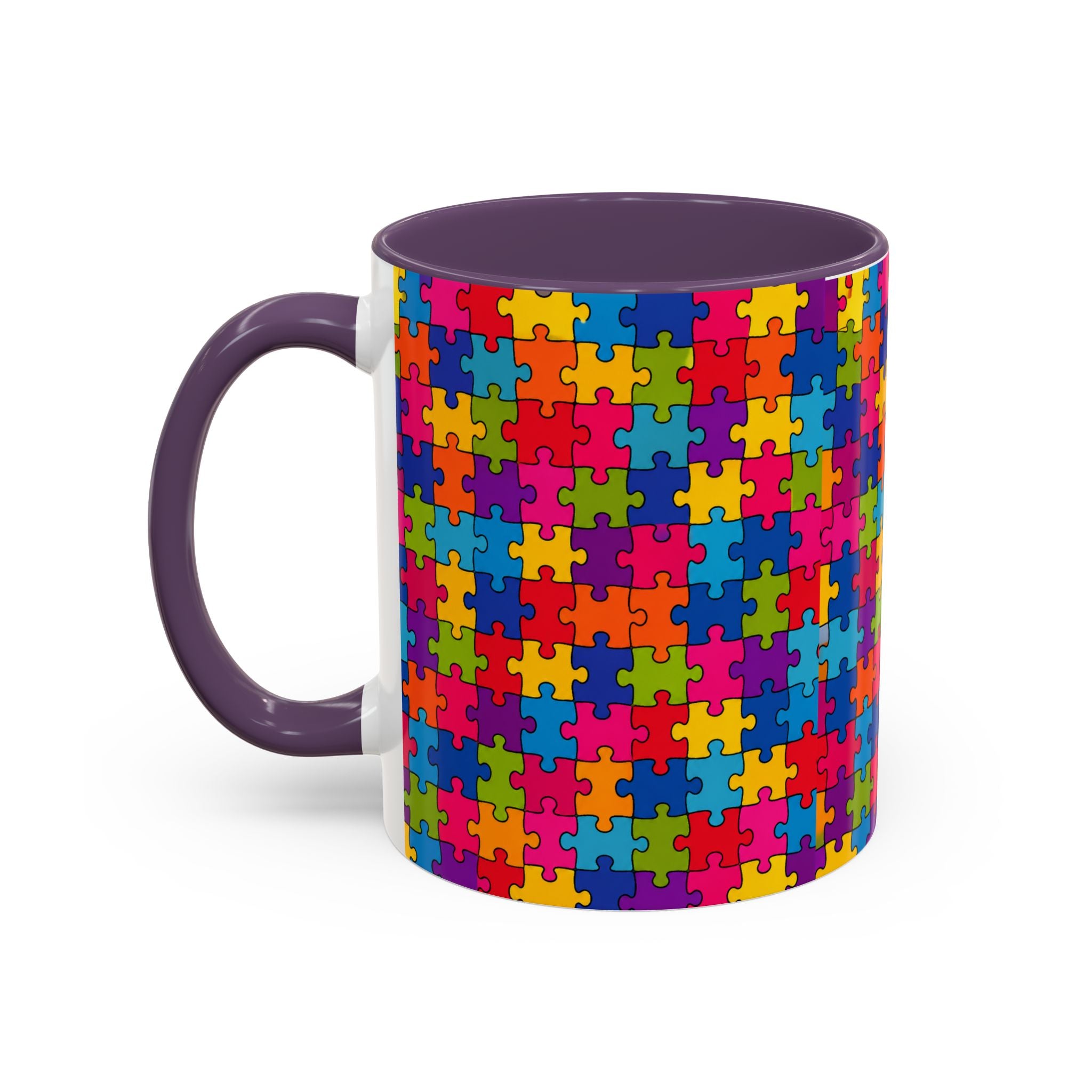 Autism Puzzle Pattern Accent Coffee Mug - Colorful Jigsaw Design (11/15oz) Printify