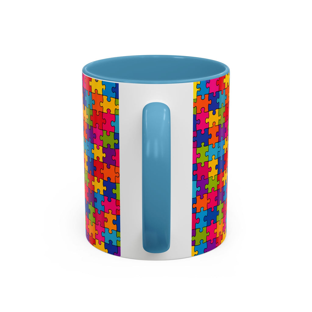 Autism Puzzle Pattern Accent Coffee Mug - Colorful Jigsaw Design (11/15oz) Printify