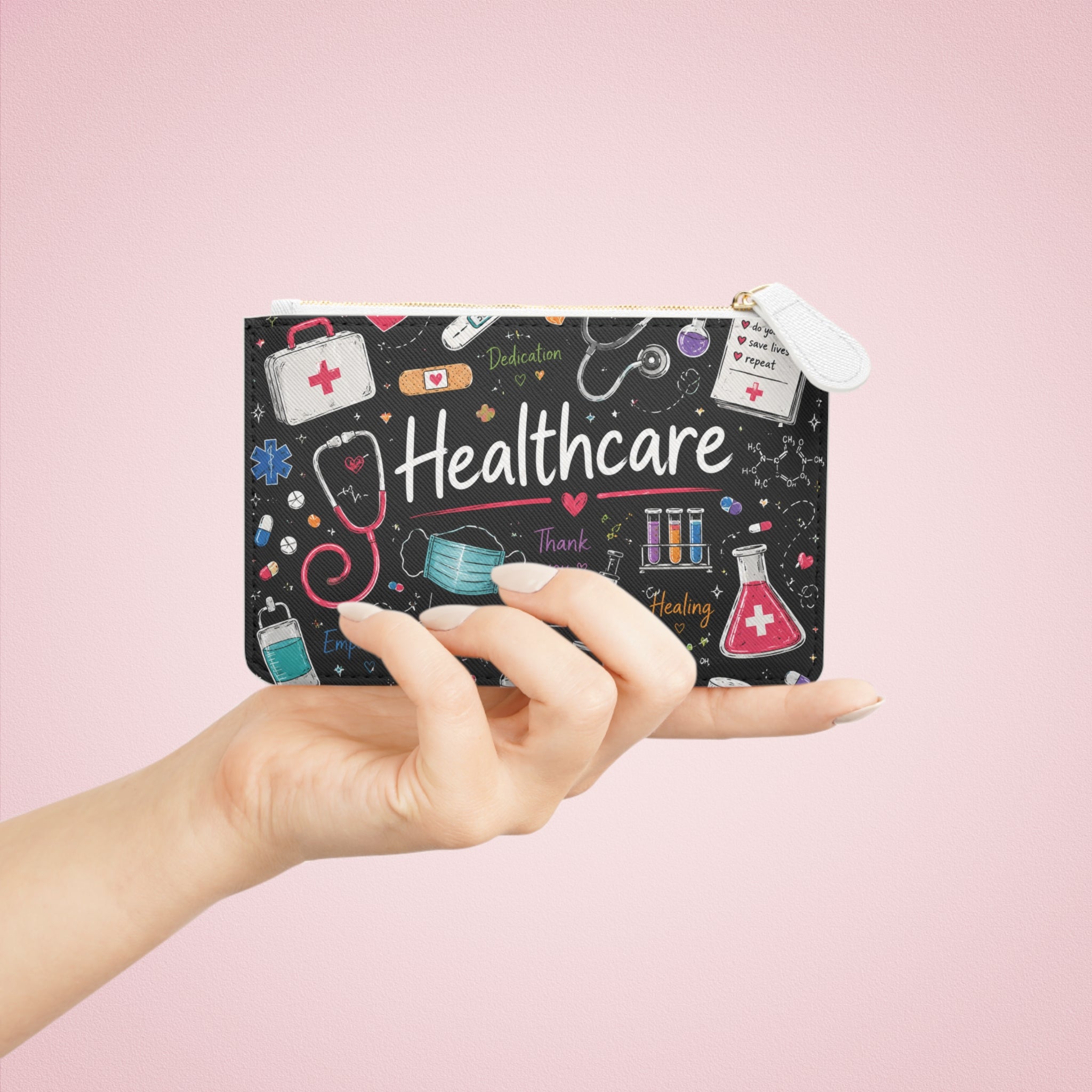 Healthcare Mini Clutch Bag — Medical Theme Thank You Nurse Cosmetic Purse
