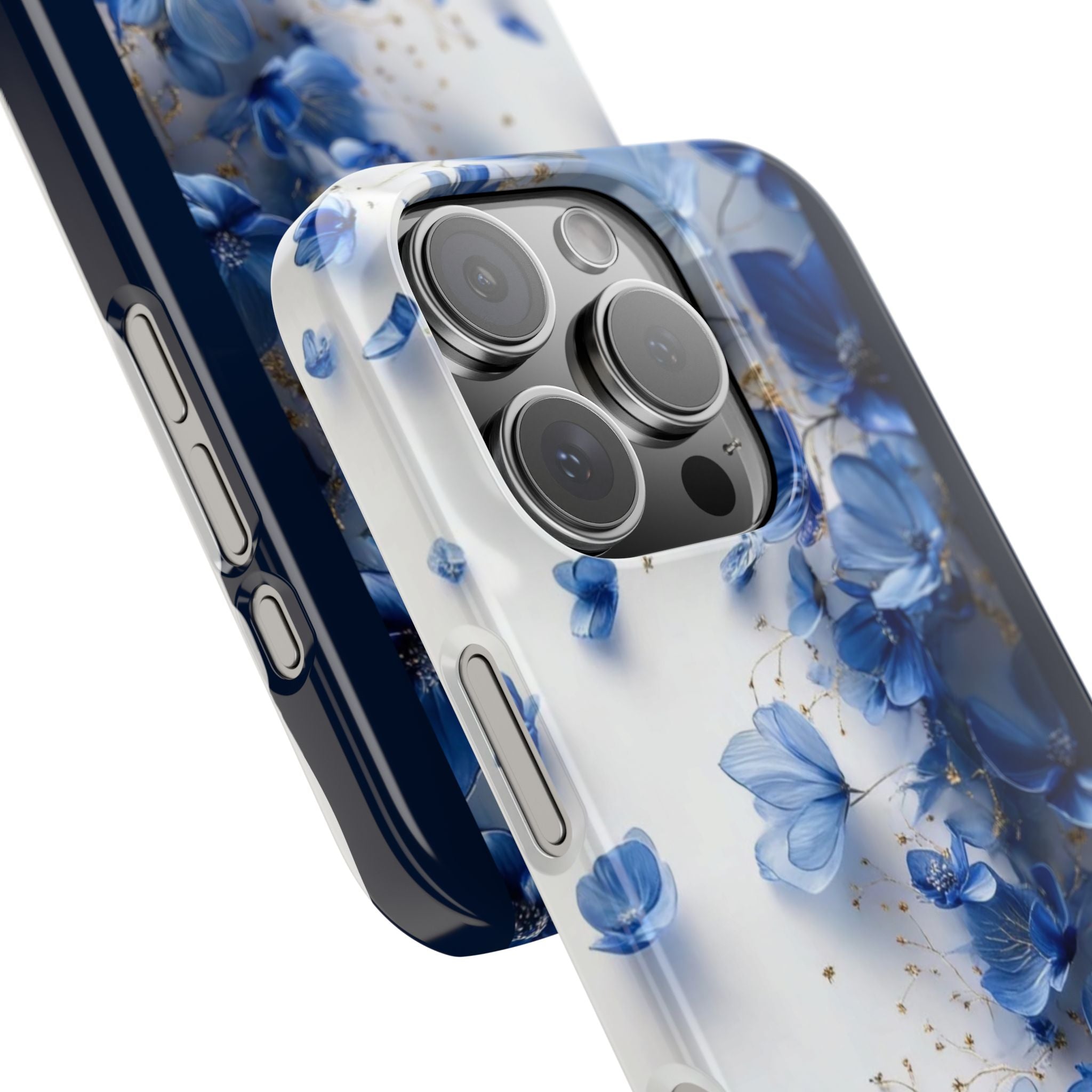 Slim Phone Case — Blue Floral Petals Protective Cover