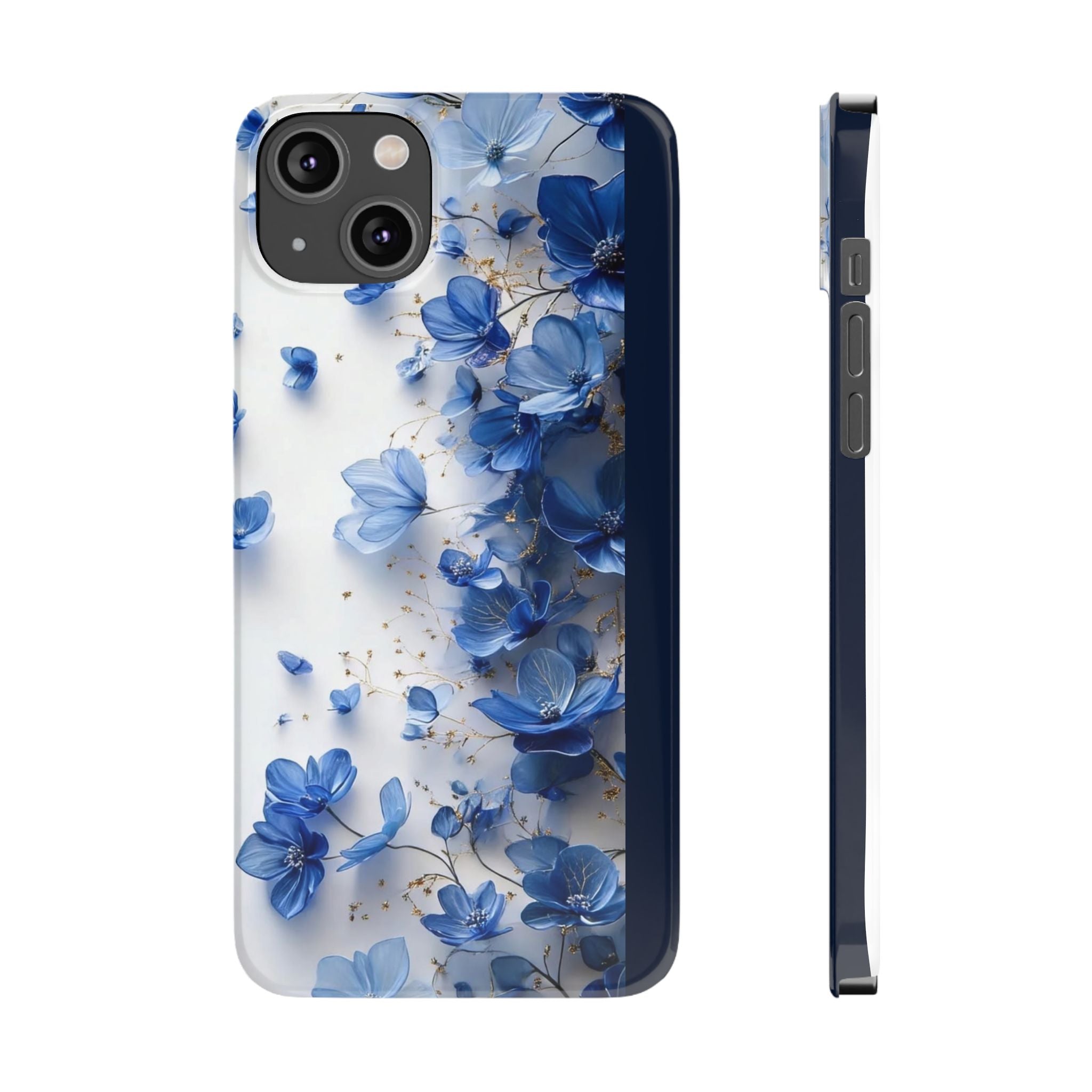 Slim Phone Case — Blue Floral Petals Protective Cover