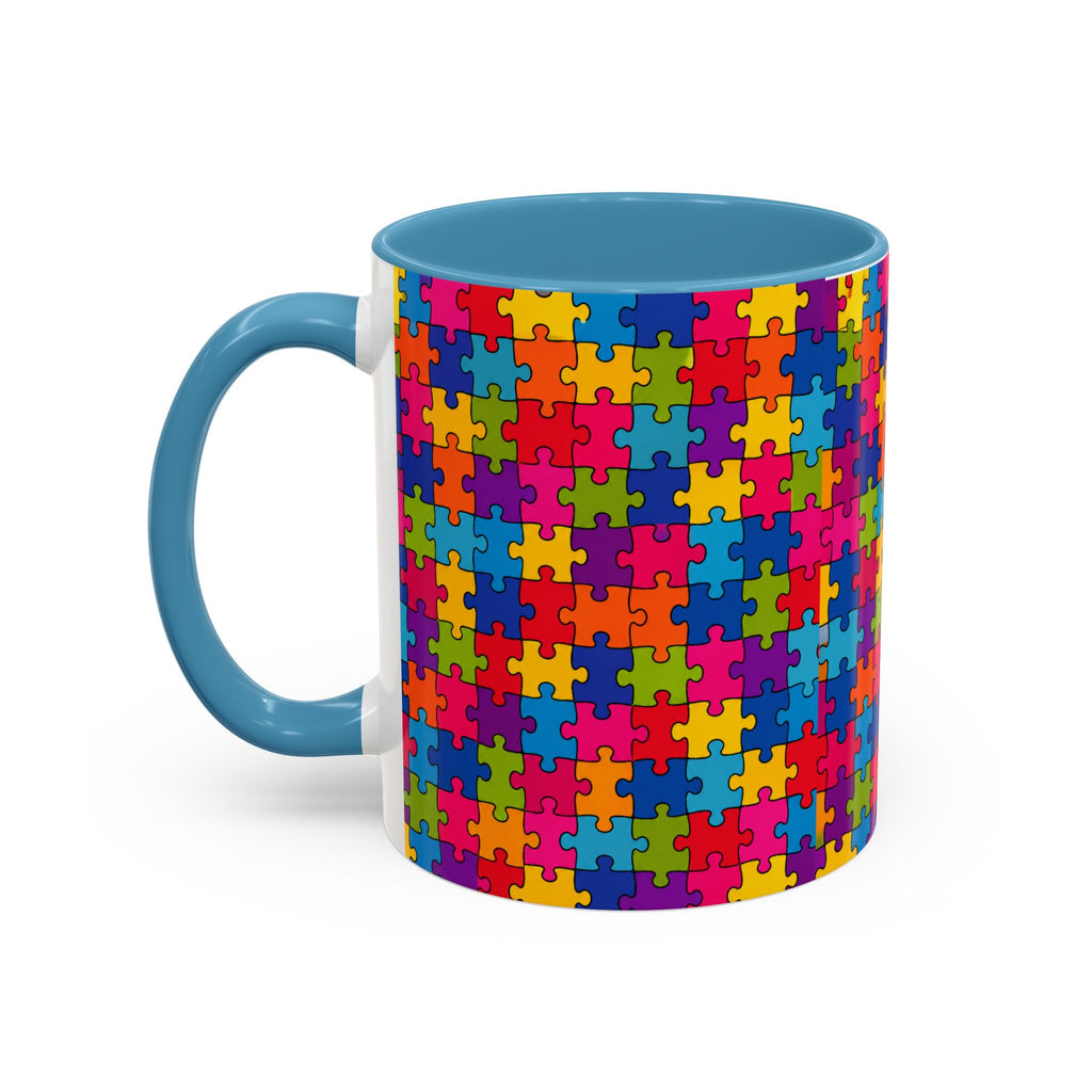 Autism Puzzle Pattern Accent Coffee Mug - Colorful Jigsaw Design (11/15oz) Printify