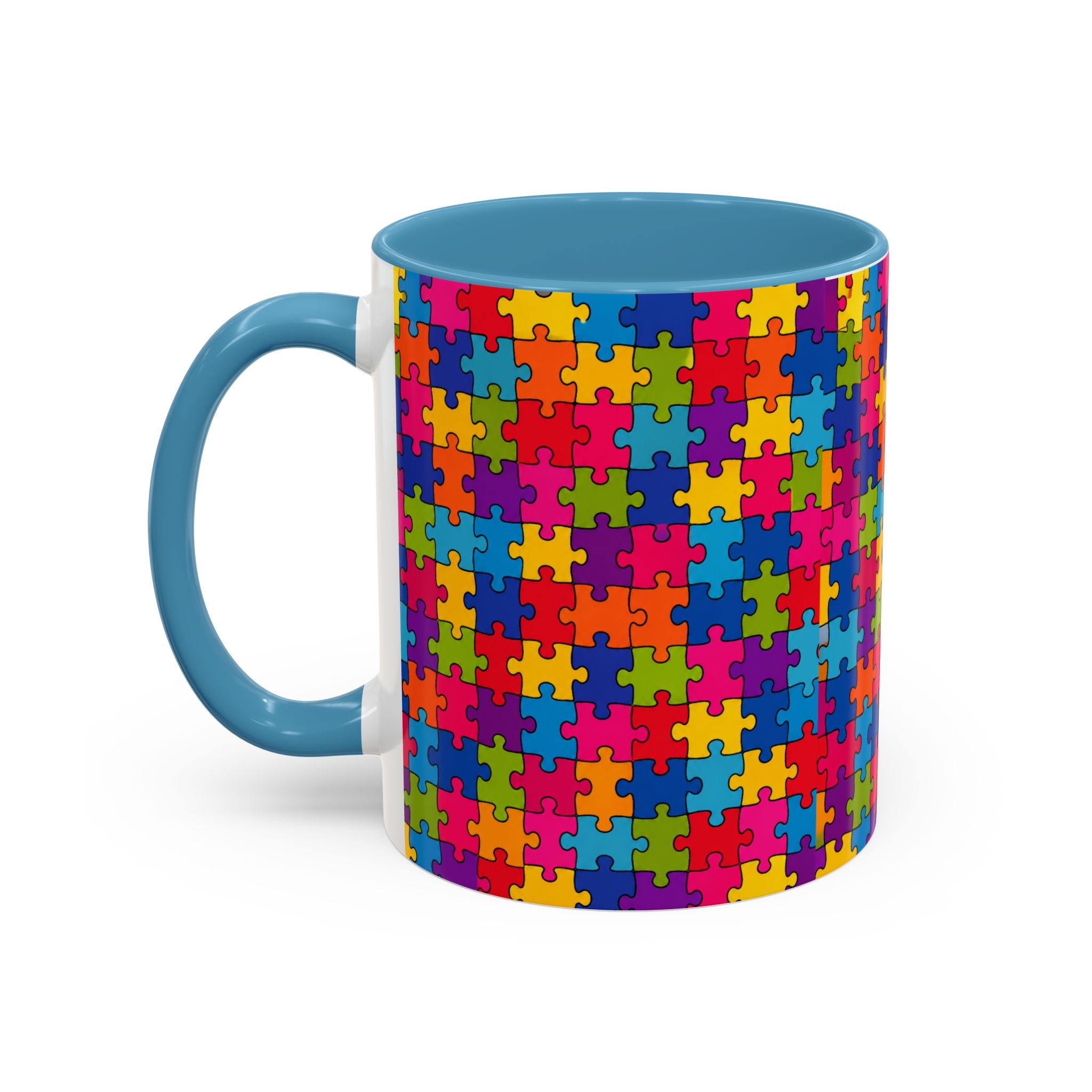 Autism Puzzle Pattern Accent Coffee Mug - Colorful Jigsaw Design (11/15oz) Printify