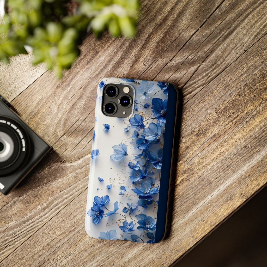 Slim Phone Case — Blue Floral Petals Protective Cover