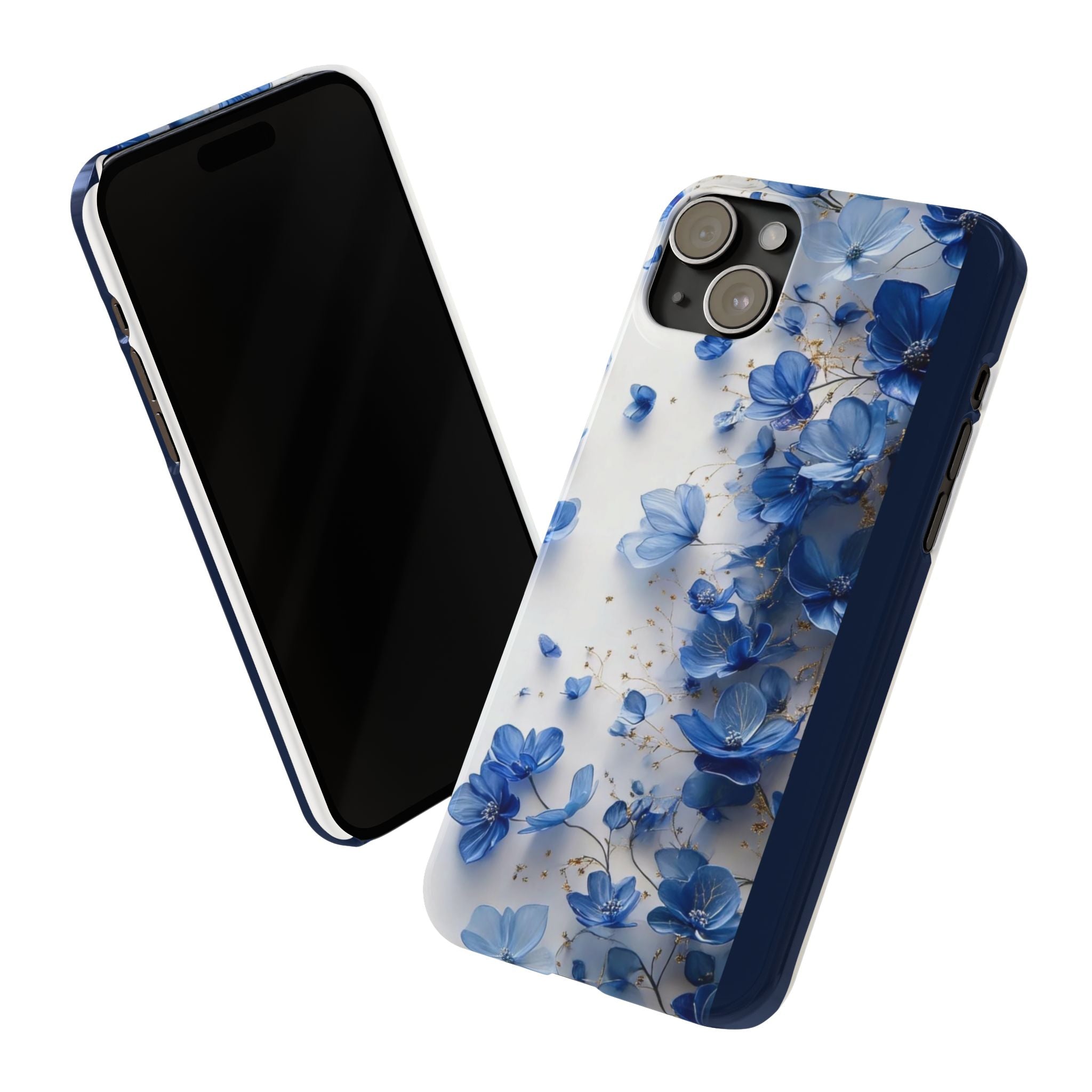 Slim Phone Case — Blue Floral Petals Protective Cover