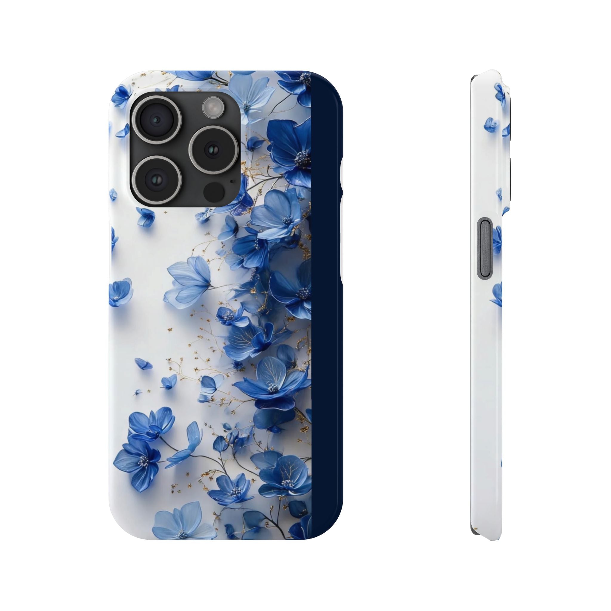 Slim Phone Case — Blue Floral Petals Protective Cover