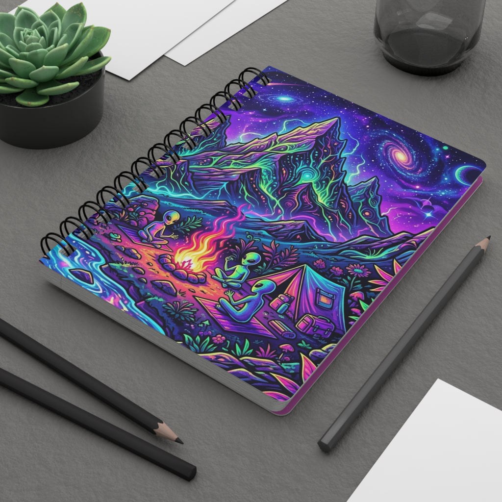 Cosmic Campfire Spiral Notebook — Psychedelic Alien Camping Journal Printify