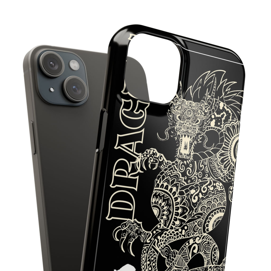 Dragon Slim Phone Case — Black Asian-Inspired Dragon Design with Calligraphy Printify