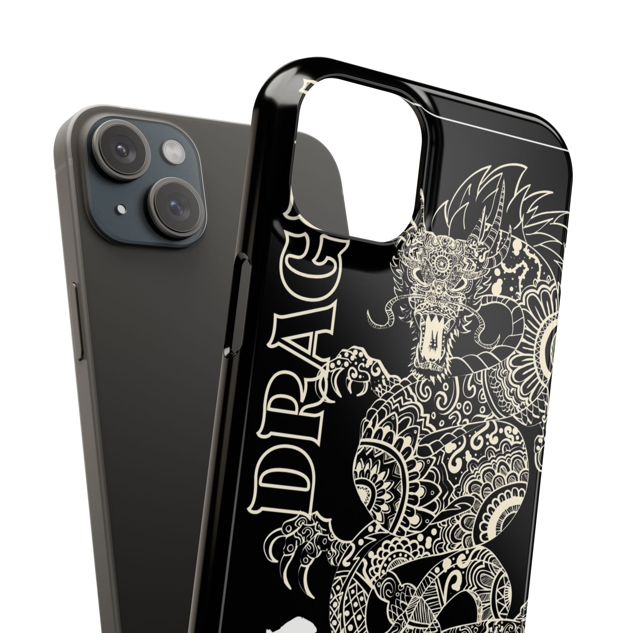 Dragon Slim Phone Case — Black Asian-Inspired Dragon Design with Calligraphy Printify