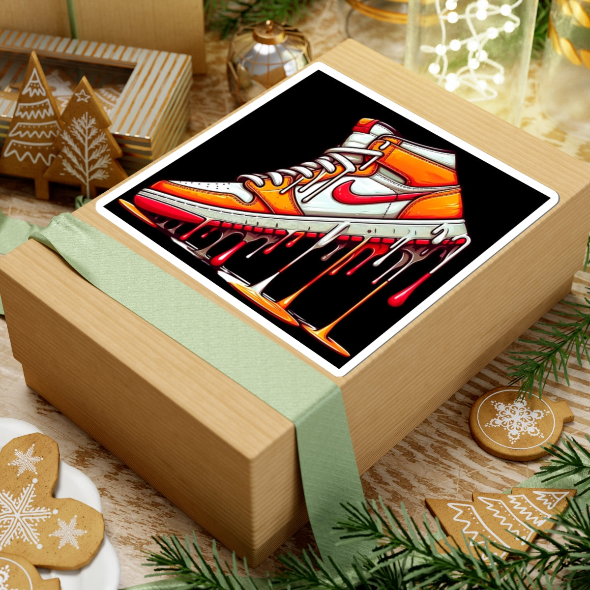 Dripping Orange Sneaker Sticker — Retro Air Jordan Style Kiss-Cut Decal