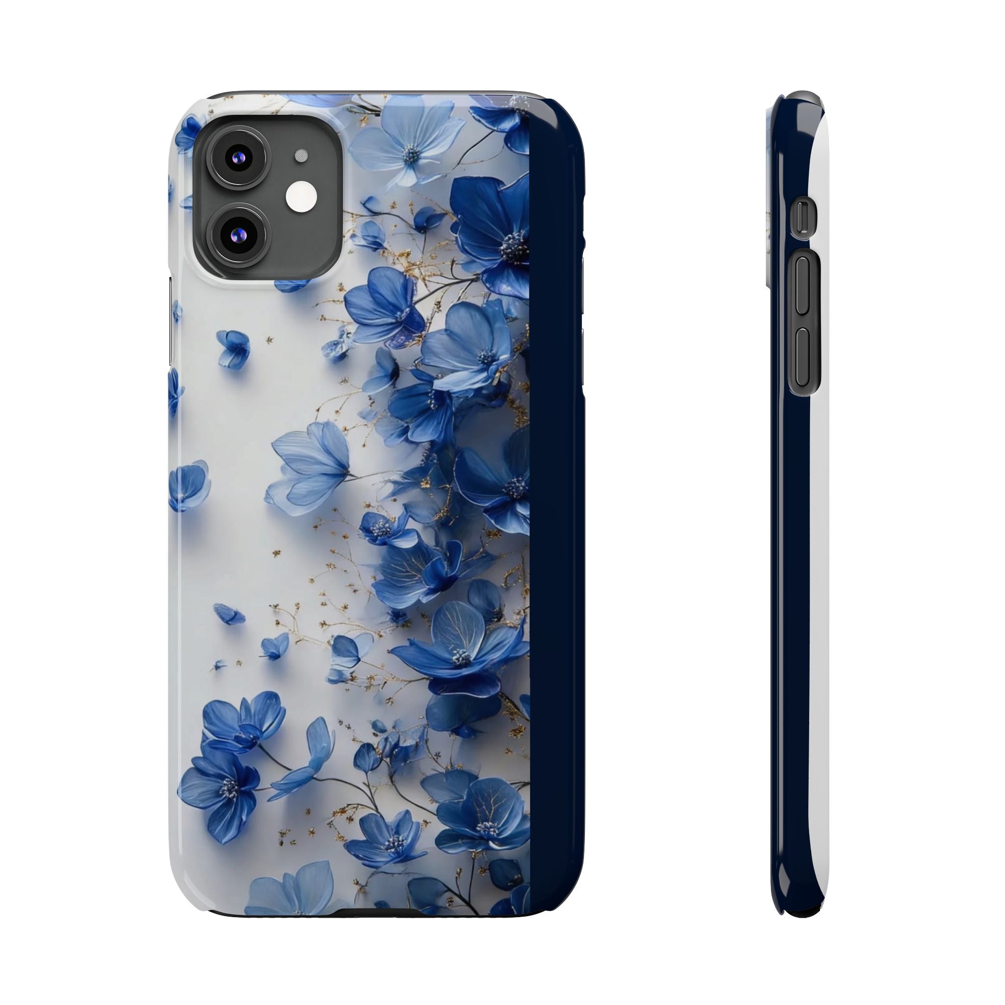 Slim Phone Case — Blue Floral Petals Protective Cover