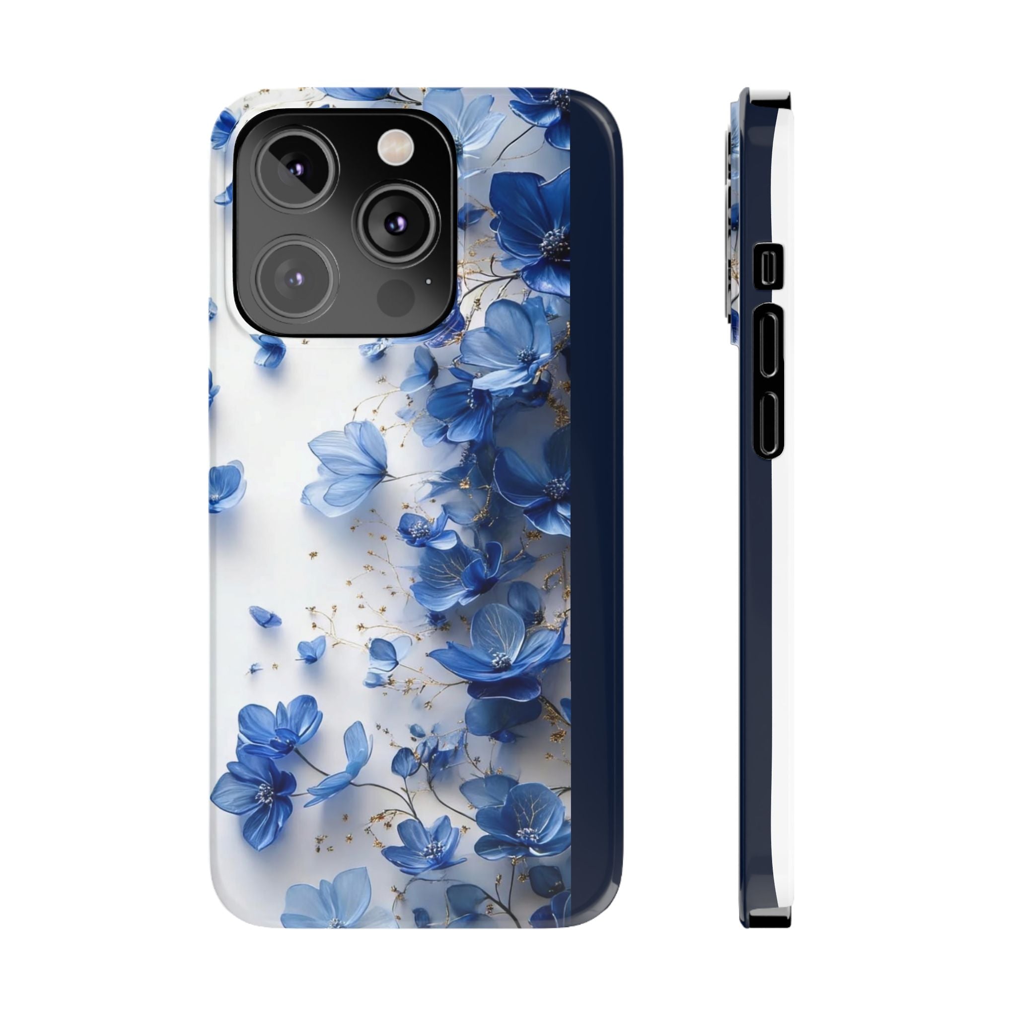 Slim Phone Case — Blue Floral Petals Protective Cover