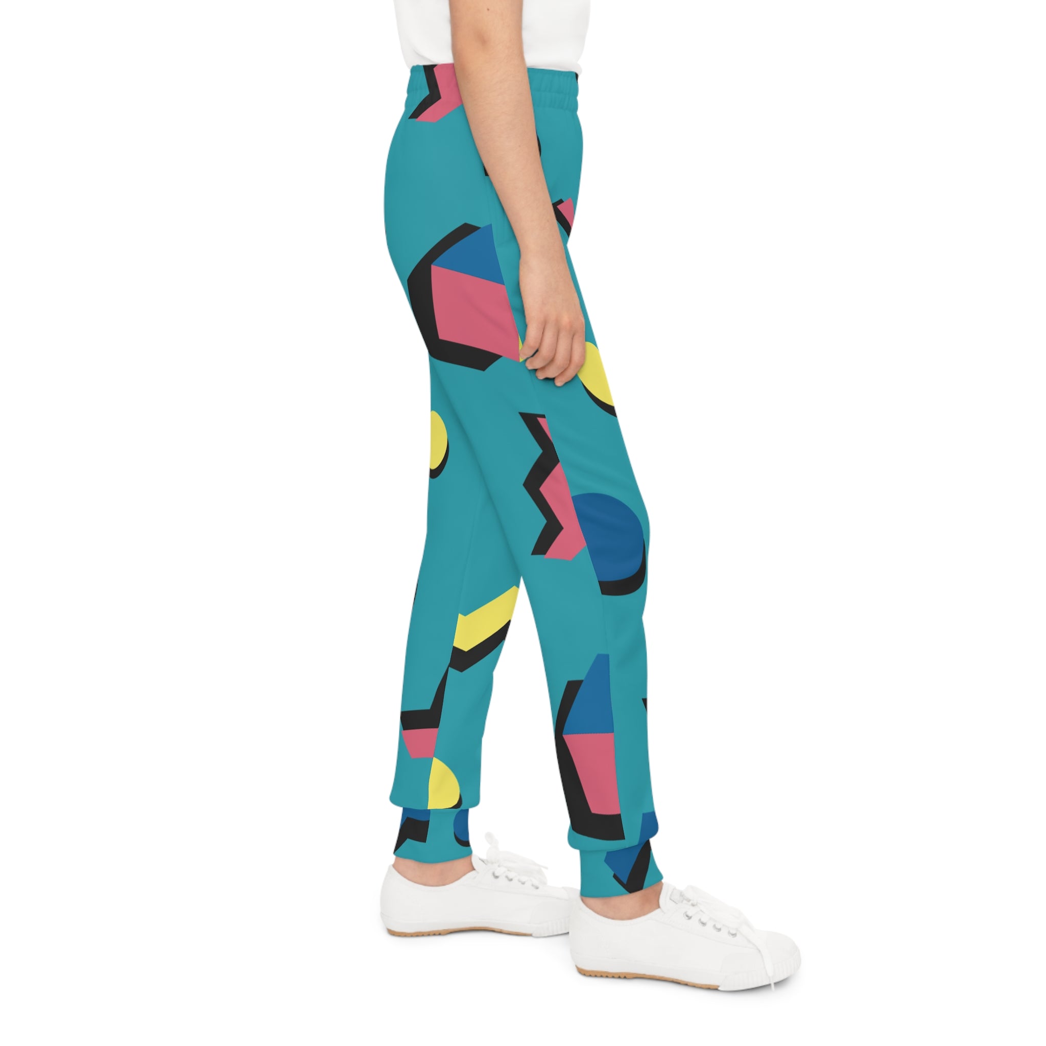 Retro Geometric Youth Joggers — 90s Memphis Pattern All-Over Print