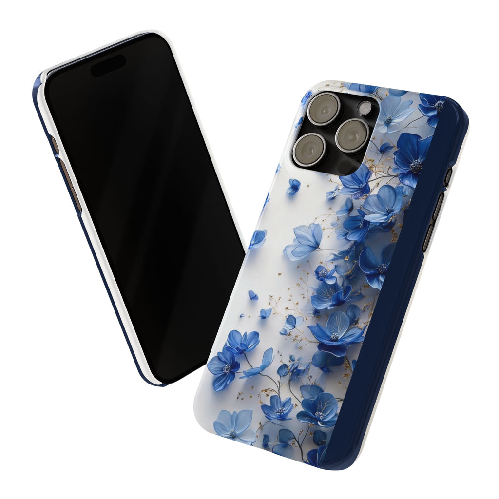 Slim Phone Case — Blue Floral Petals Protective Cover