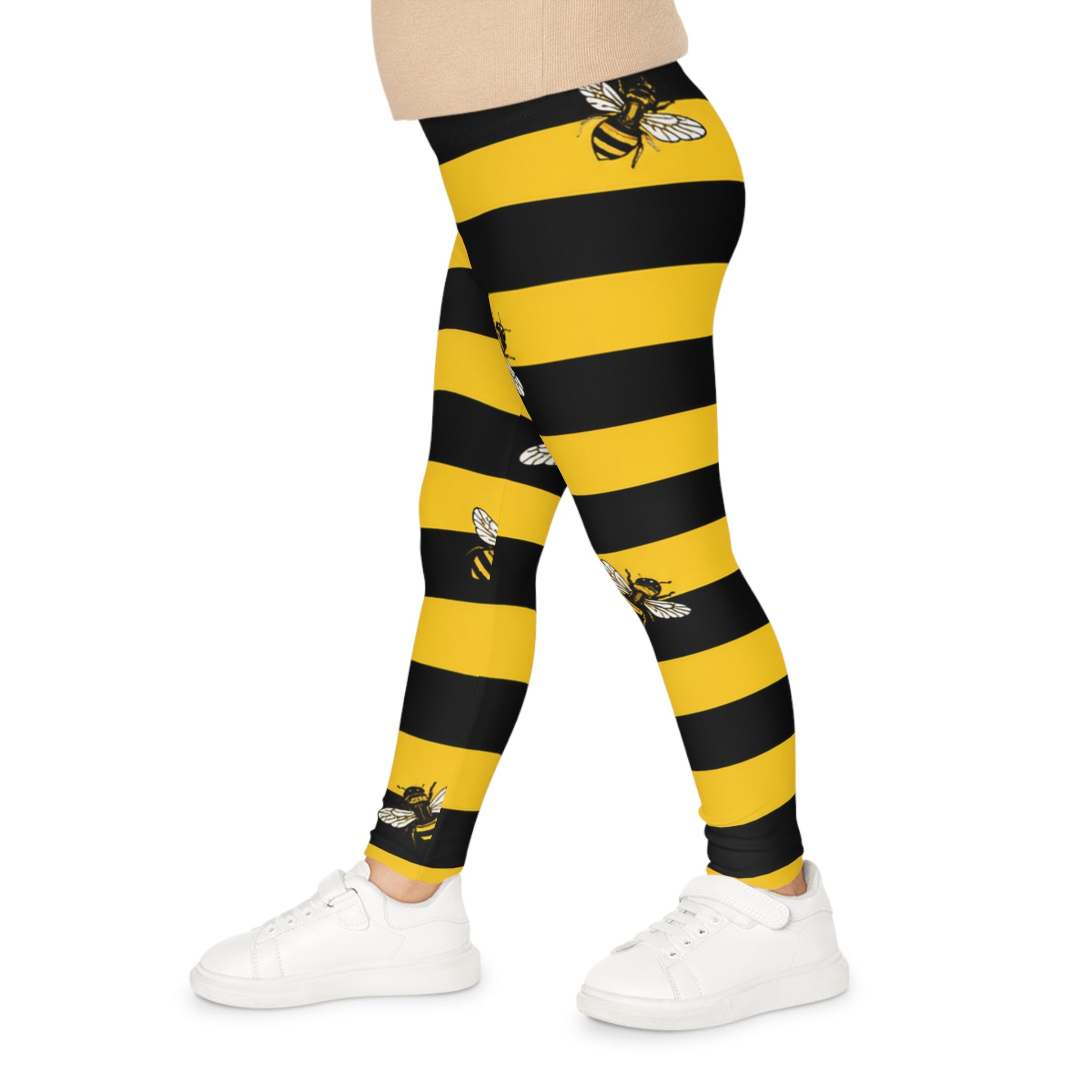 Kids Bee Stripe Leggings – Yellow & Black Bumblebee AOP