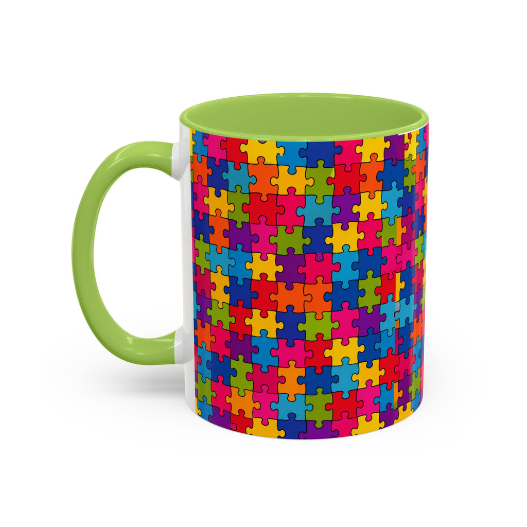 Autism Puzzle Pattern Accent Coffee Mug - Colorful Jigsaw Design (11/15oz) Printify