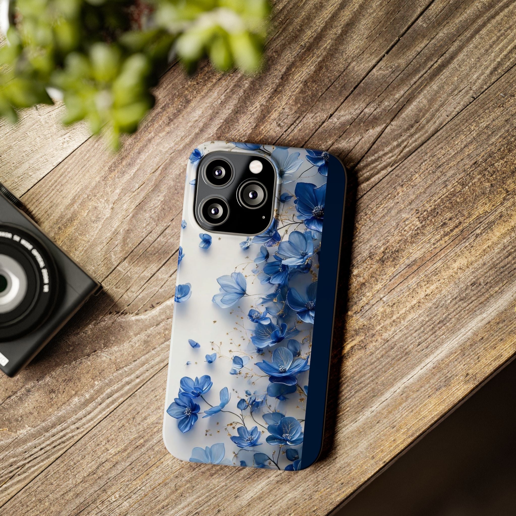 Slim Phone Case — Blue Floral Petals Protective Cover