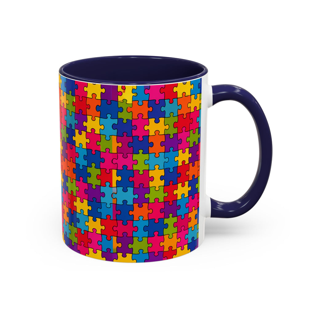Autism Puzzle Pattern Accent Coffee Mug - Colorful Jigsaw Design (11/15oz) Printify