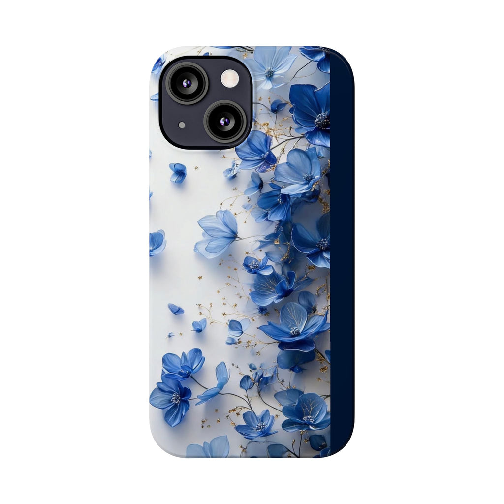 Slim Phone Case — Blue Floral Petals Protective Cover