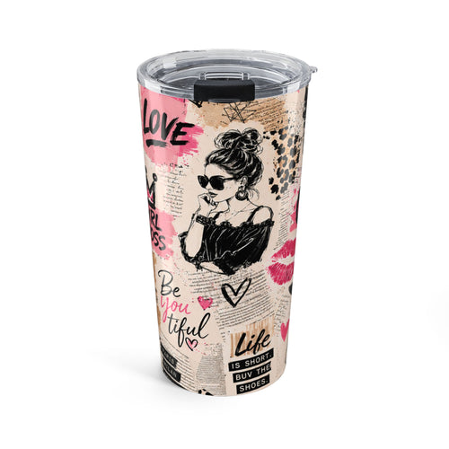 20oz Fashion Collage Tumbler — Be You(tiful) Pink Leopard Travel Cup Printify