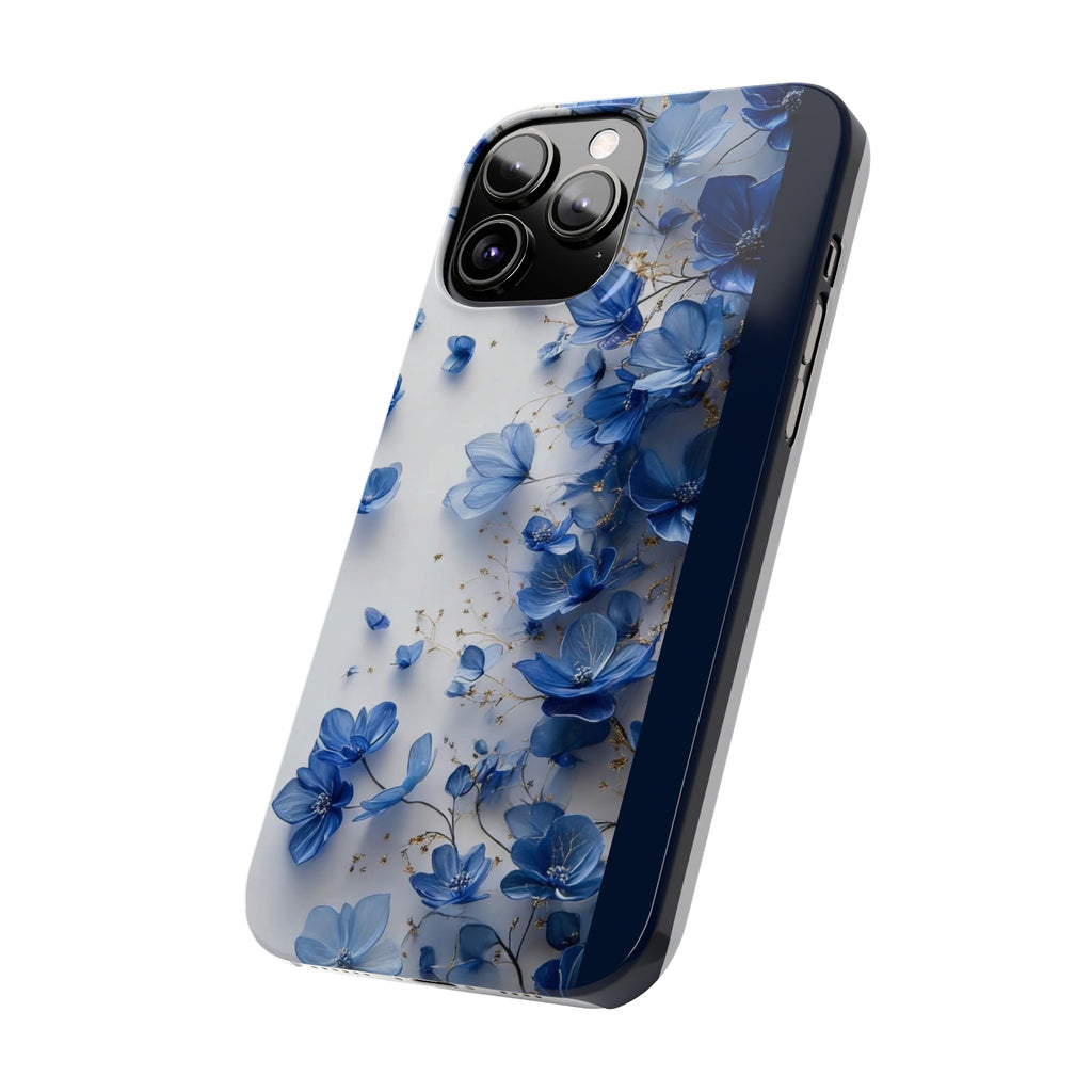 Slim Phone Case — Blue Floral Petals Protective Cover