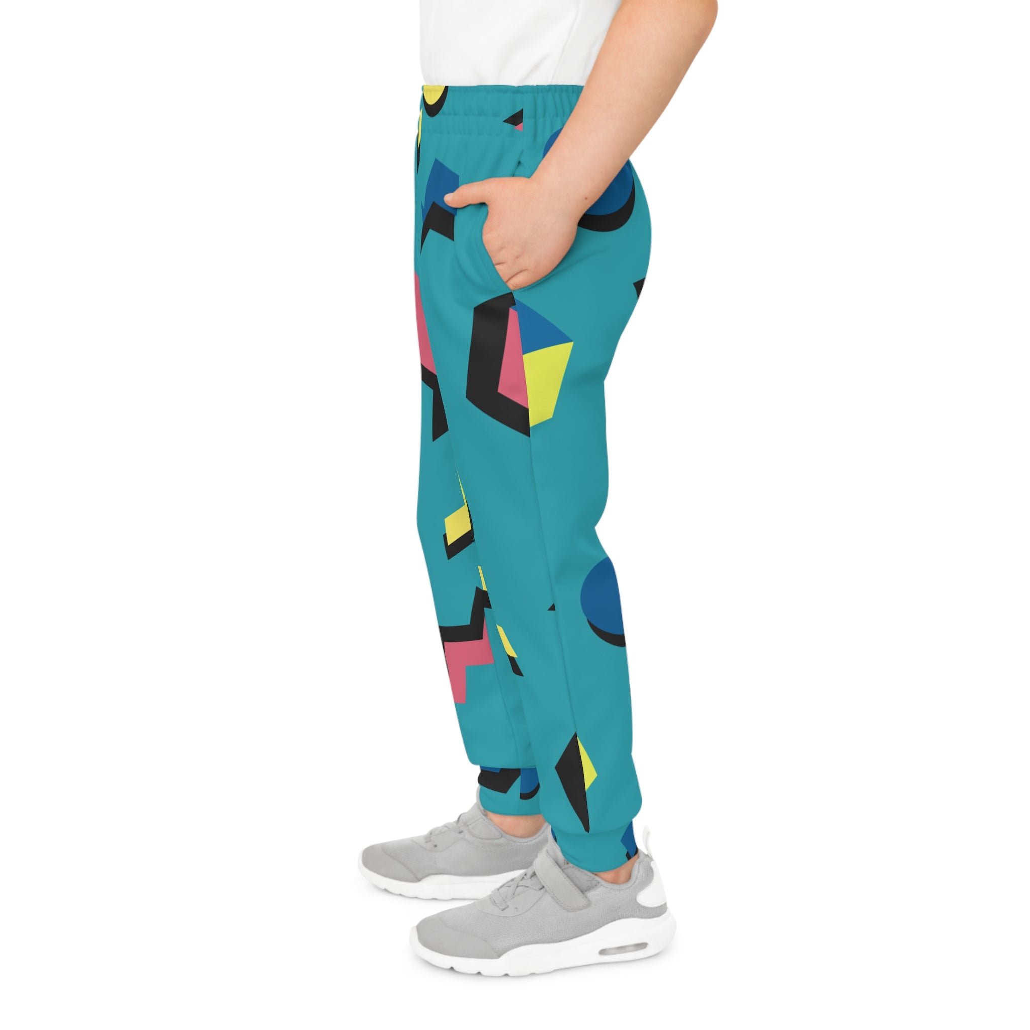 Retro Geometric Youth Joggers — 90s Memphis Pattern All-Over Print