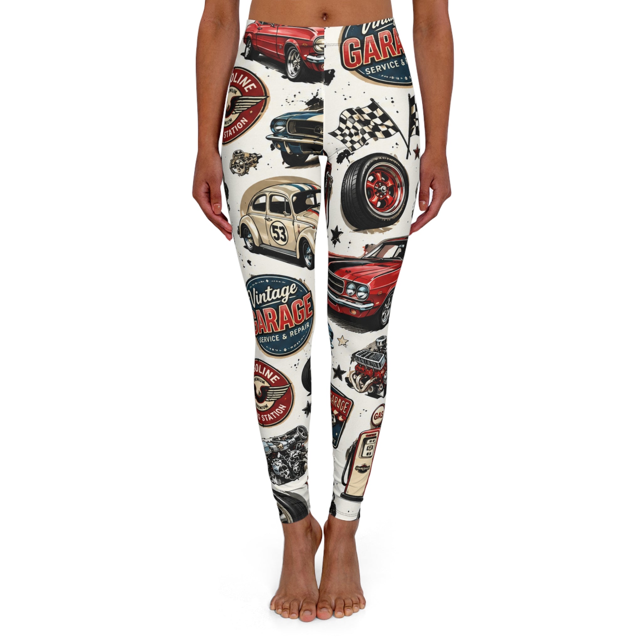Vintage Garage Car Print Leggings — Retro Automotive AOP