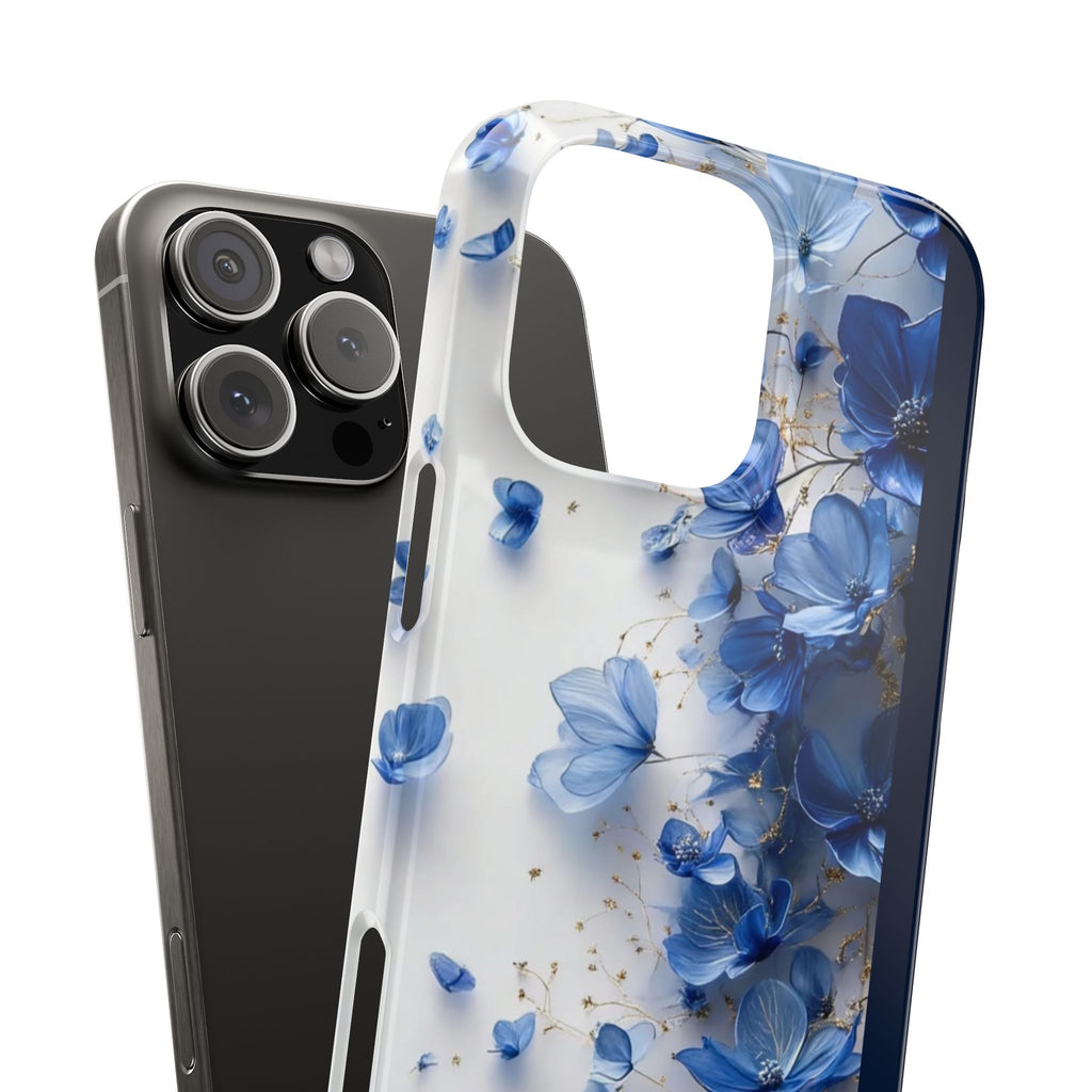 Slim Phone Case — Blue Floral Petals Protective Cover