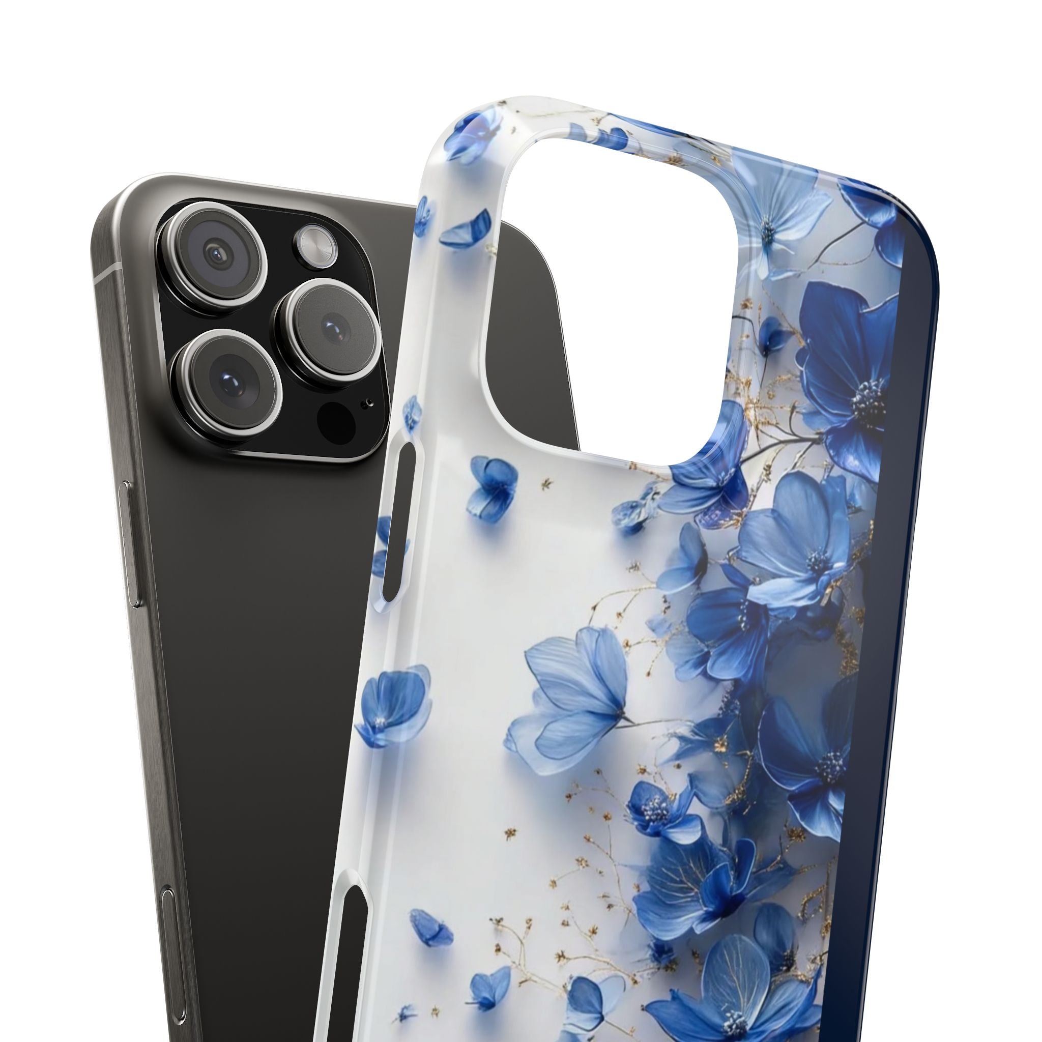 Slim Phone Case — Blue Floral Petals Protective Cover