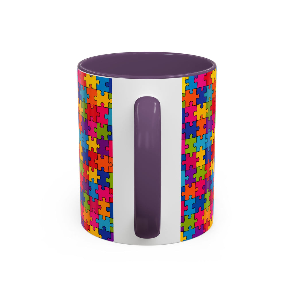 Autism Puzzle Pattern Accent Coffee Mug - Colorful Jigsaw Design (11/15oz) Printify