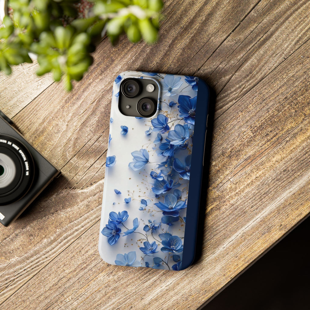 Slim Phone Case — Blue Floral Petals Protective Cover