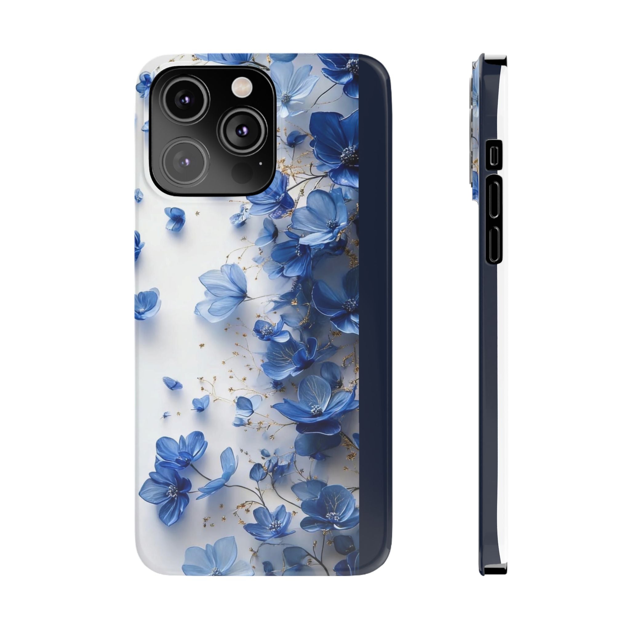 Slim Phone Case — Blue Floral Petals Protective Cover