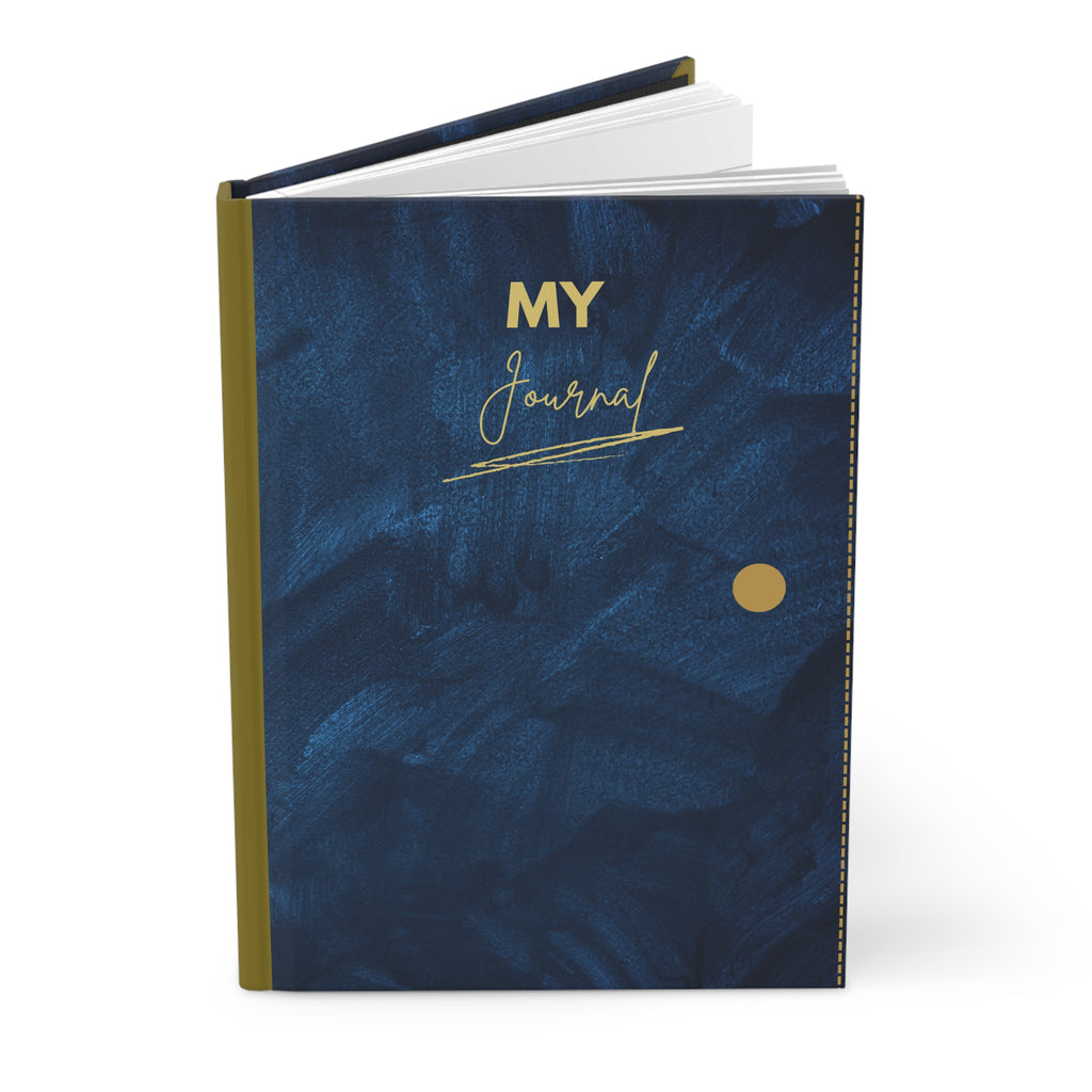 Navy Brushstroke Hardcover Journal — "My Journal" Matte Notebook for Notes, Reflection & Gifts Printify