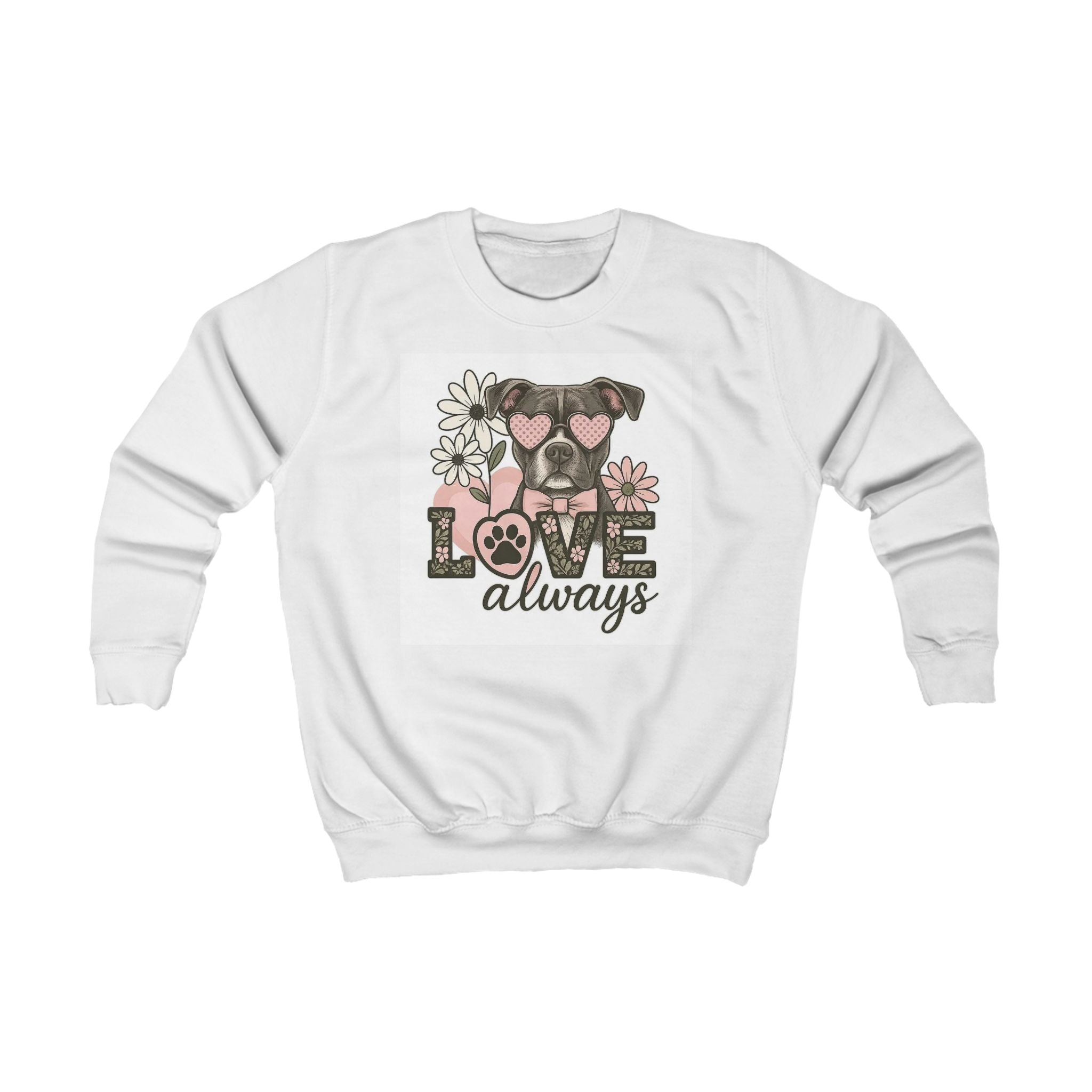 Kids Sweatshirt — 'Love Always' Dog Paw Floral Graphic Printify