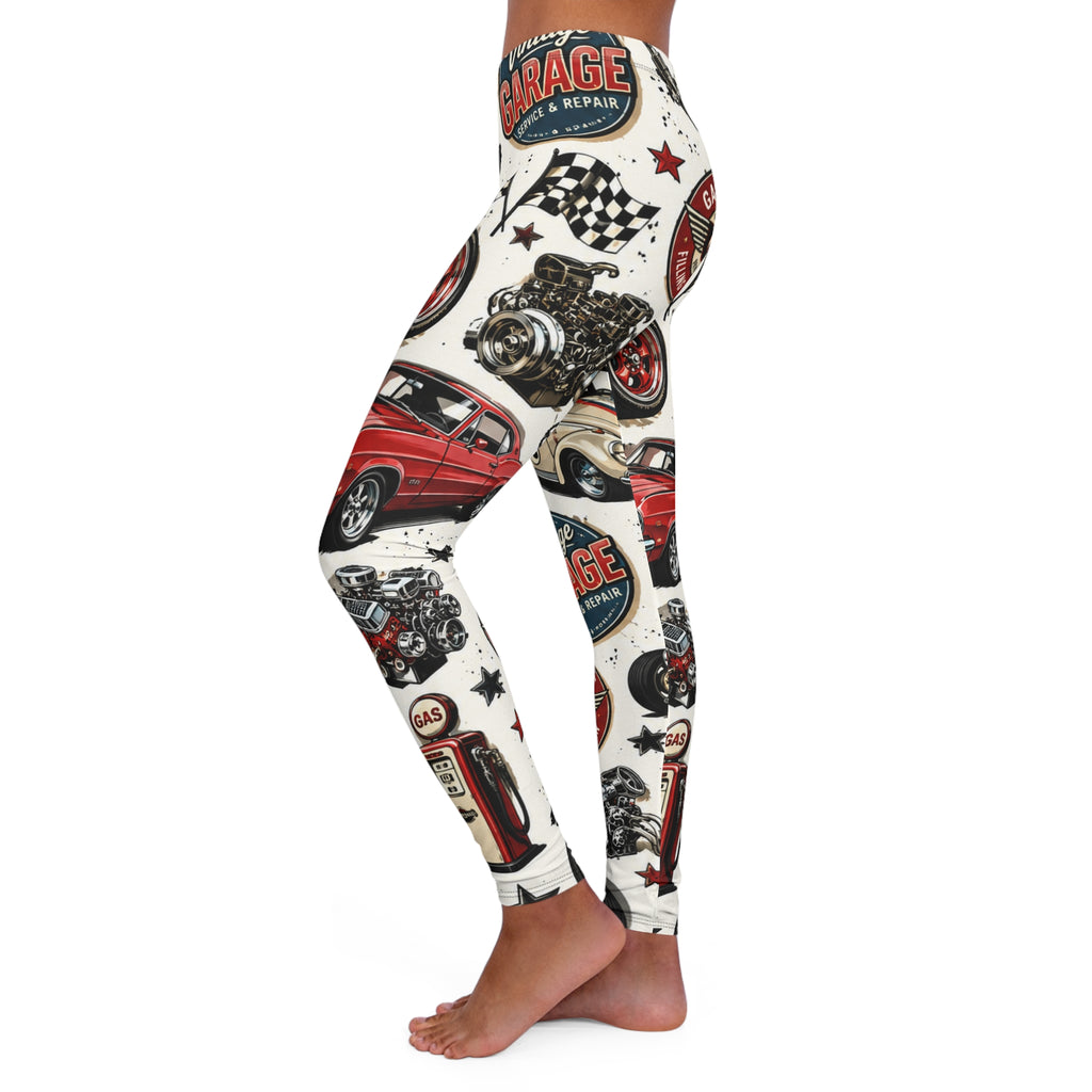 Vintage Garage Car Print Leggings — Retro Automotive AOP