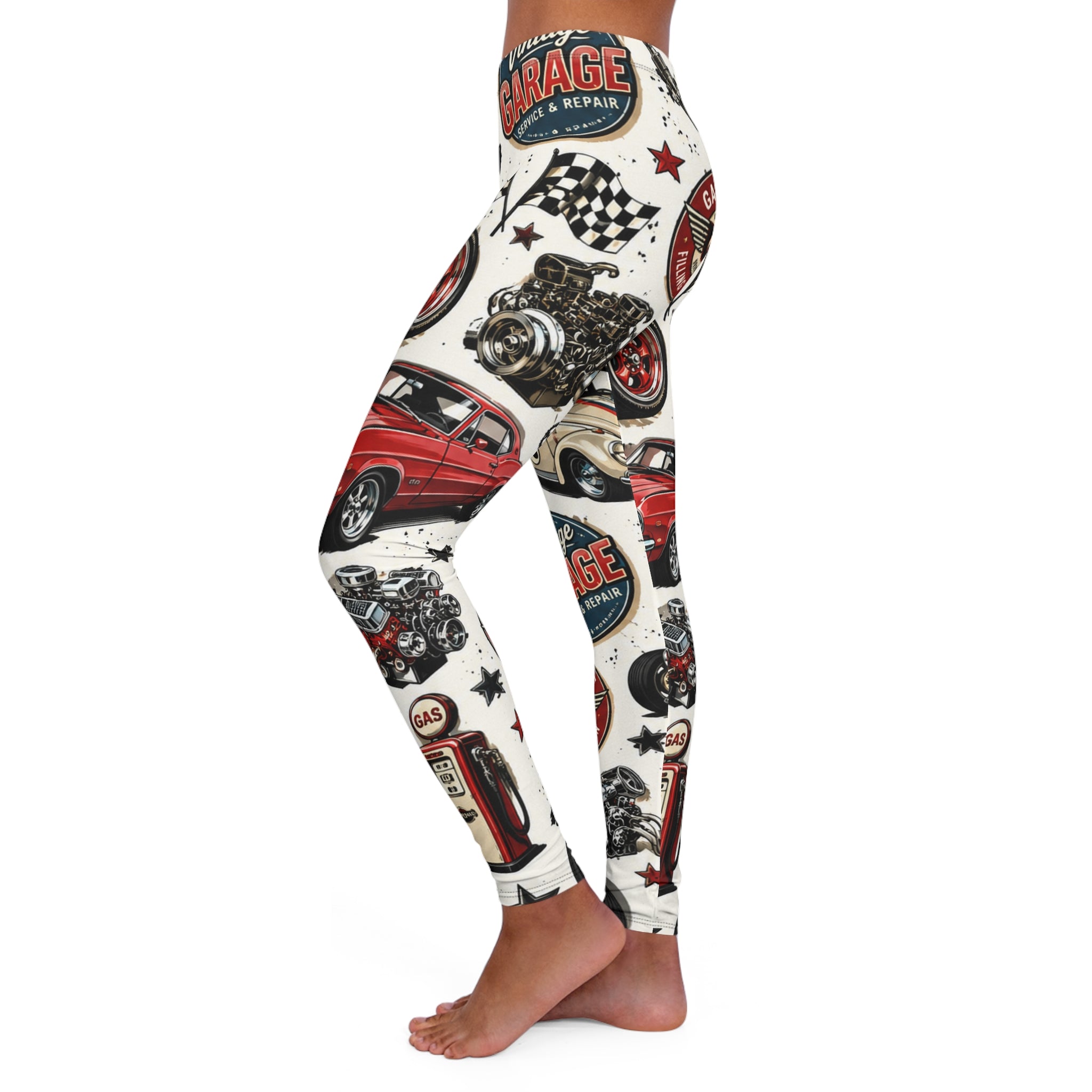 Vintage Garage Car Print Leggings — Retro Automotive AOP