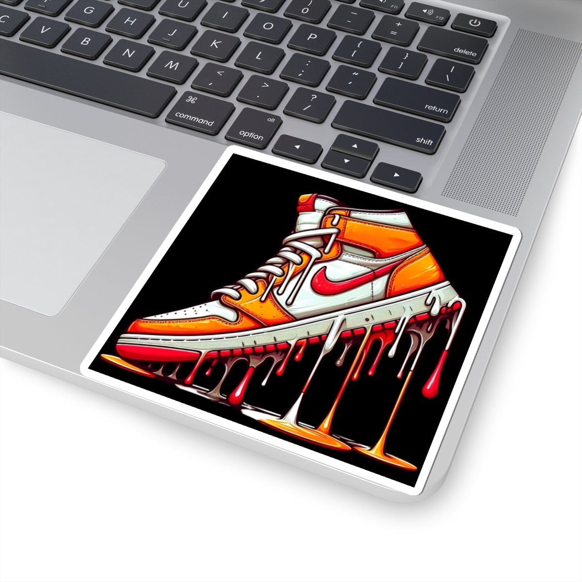 Dripping Orange Sneaker Sticker — Retro Air Jordan Style Kiss-Cut Decal