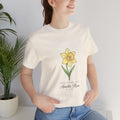 Daffodil Birth Month Flower Tee | Botanical Line Art, Personalized Name Printify