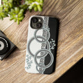 Ornate Rings Phone Case — Black & White Greek Key Floral Protective Cover