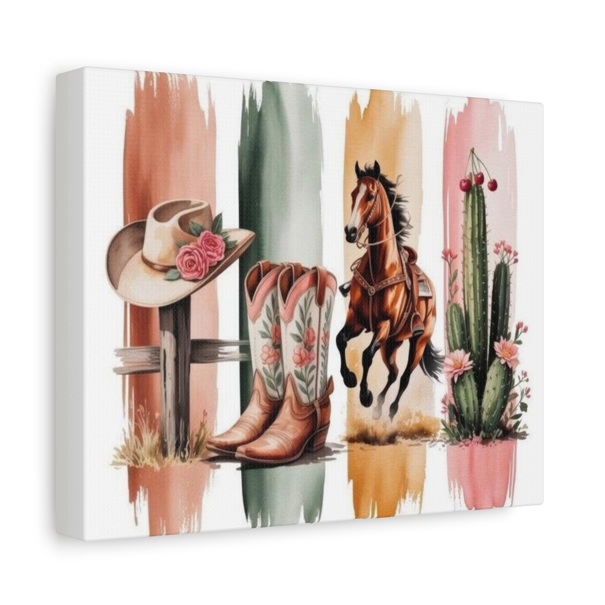 Western Cowboy Boots & Horse Canvas Wall Art — Rustic Ranch Home Decor