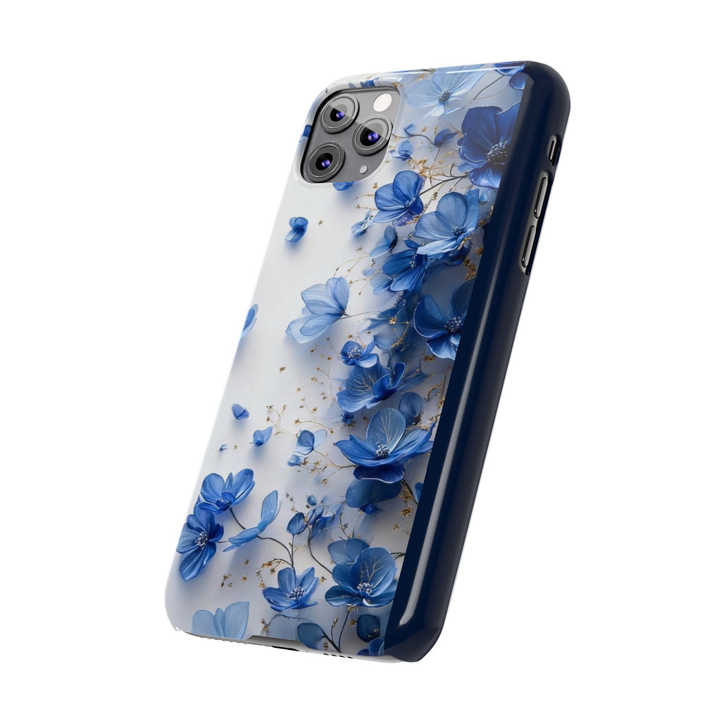 Slim Phone Case — Blue Floral Petals Protective Cover