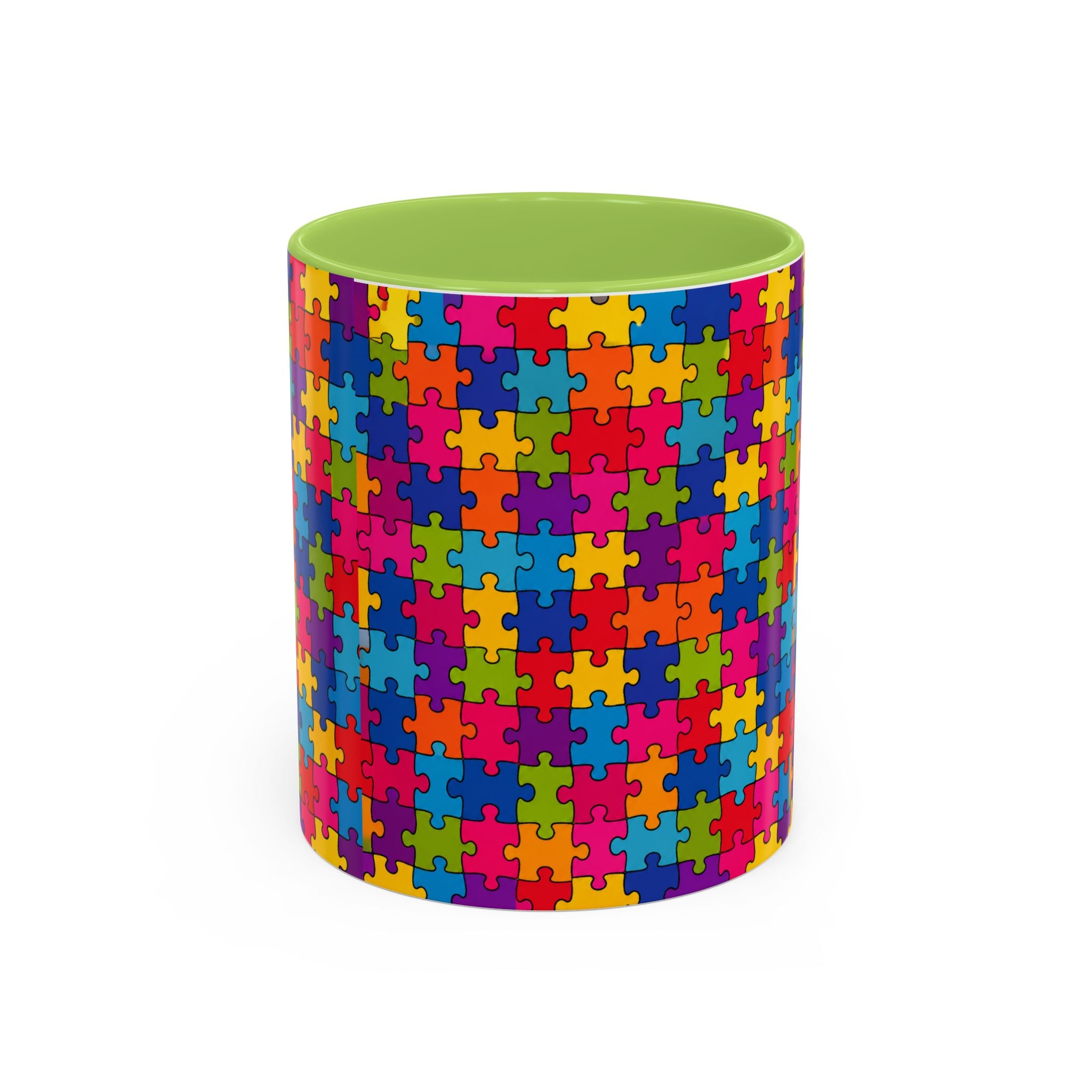 Autism Puzzle Pattern Accent Coffee Mug - Colorful Jigsaw Design (11/15oz) Printify
