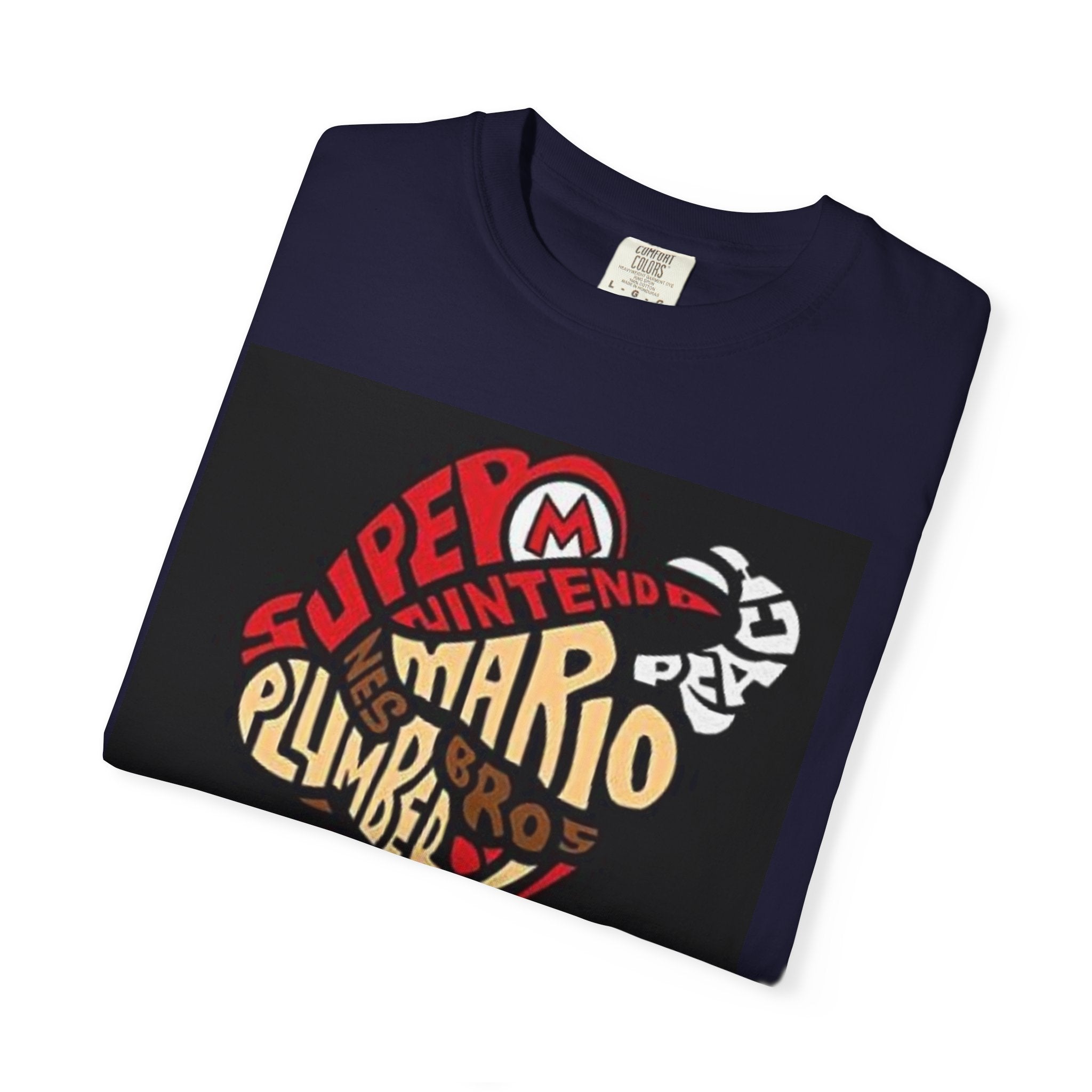 Mario Typography T-Shirt — Retro Cartoon Character Plumber Graphic Tee Printify